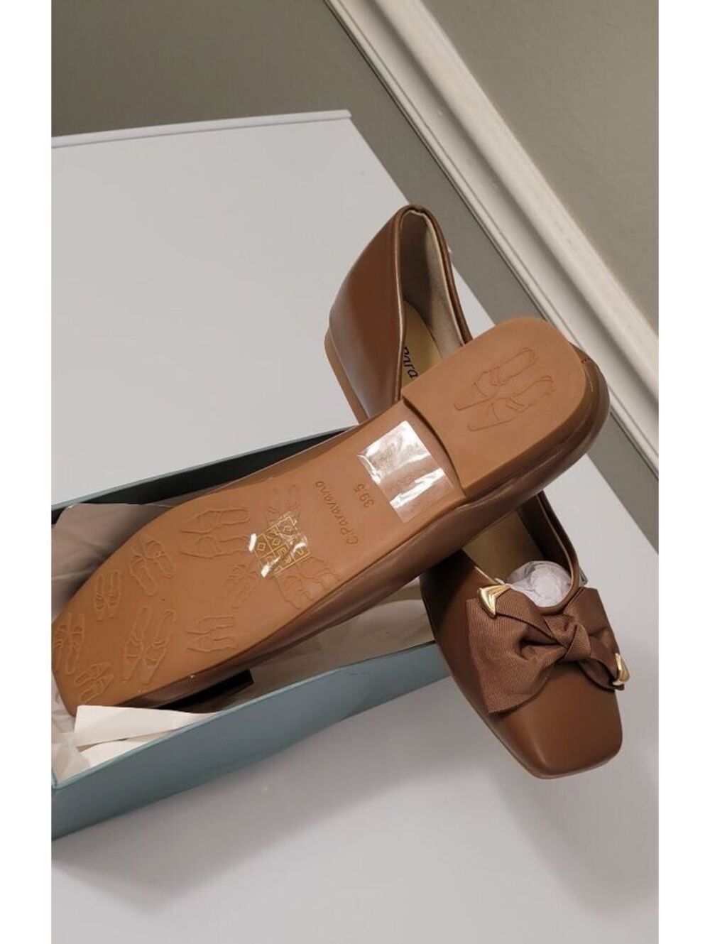 C.Paravano Brown Leather Ballerina Eva Bow Flats Women's  Shoes EU Size 39.5 - Picture 7 of 8